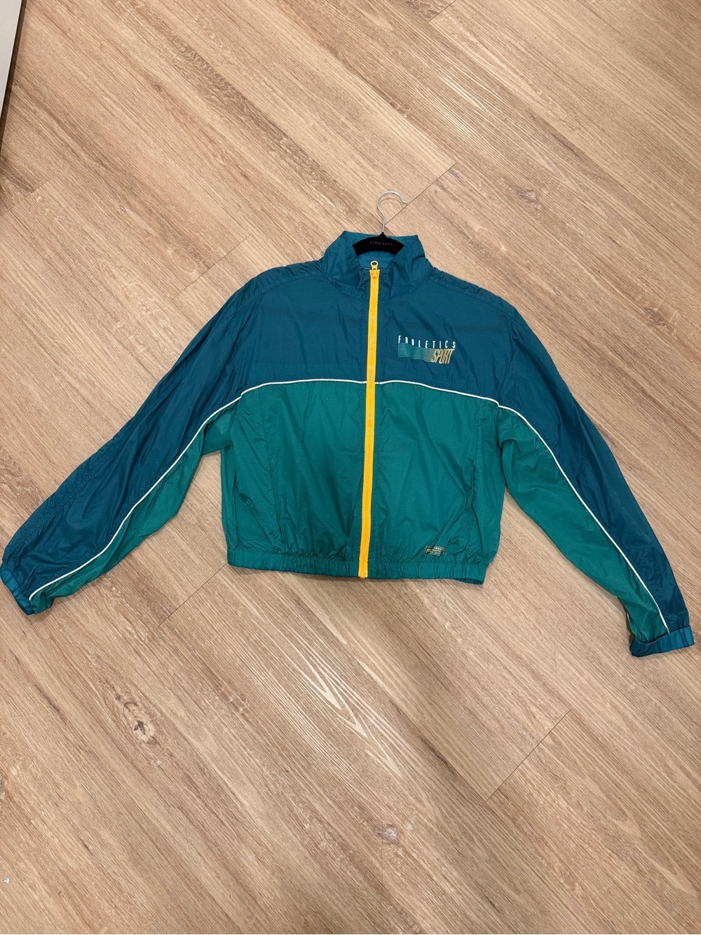 Women Two-Tone Teal Windbreaker Jacket with Yellow Zipper